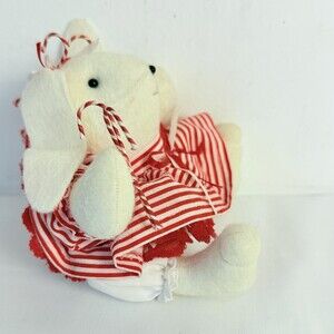 Handmade White Red Candy Cane Rabbit Doll Stuffed Toy Good Cond